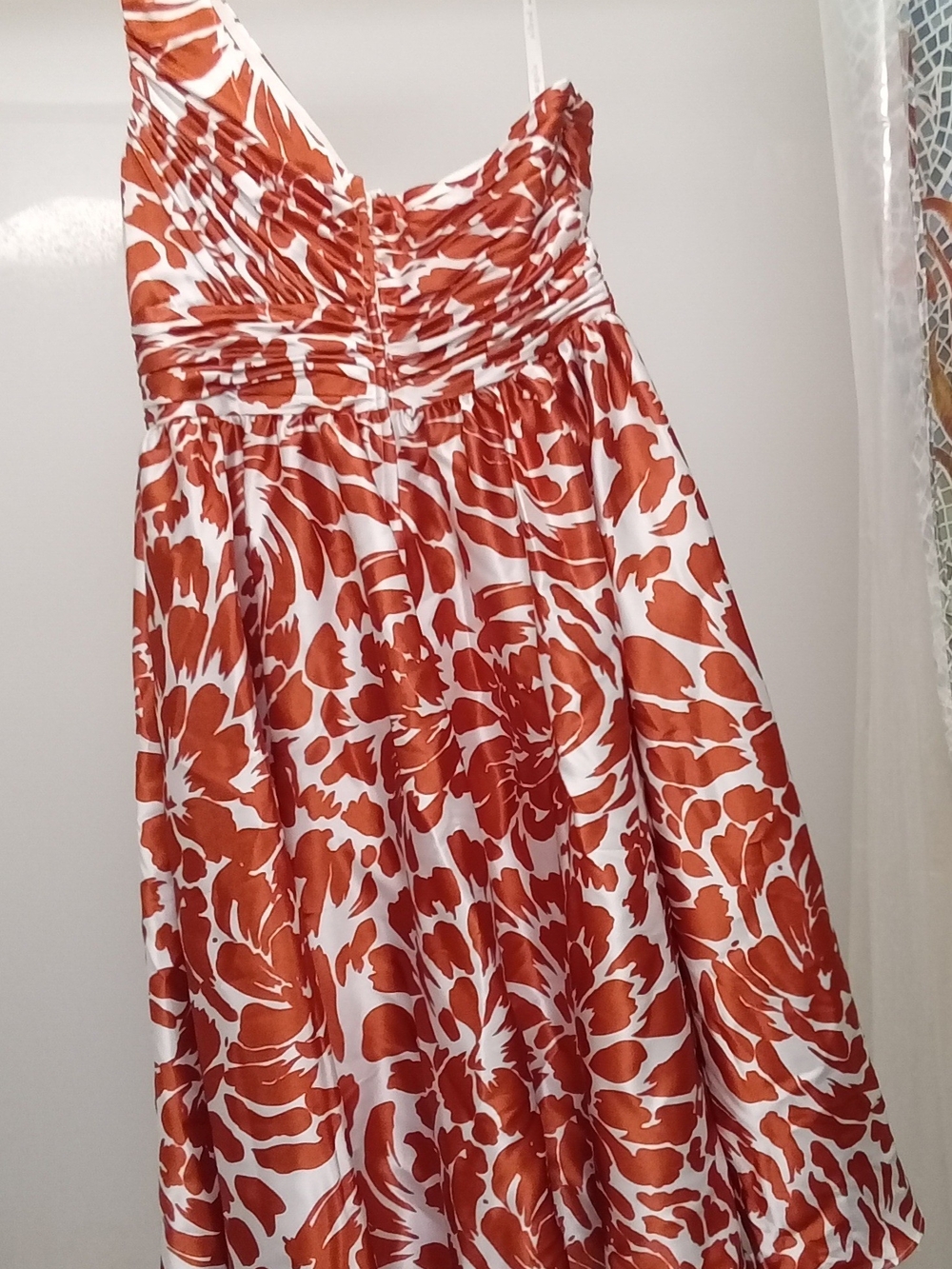 Alfred Angelo White and Orange One-Shoulder Floral A-Line Dress